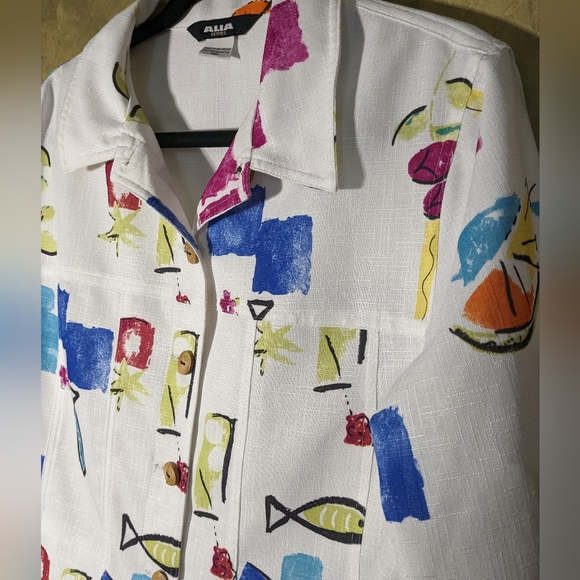 Vintage Alia Fruit and Fish Print Colourful Lightweight Jacket - Picture 8 of 9